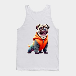 Godfather Pug in Gangsta Prisoner Costume - Adorable Dog in Hip Hop Jail Outfit Tank Top